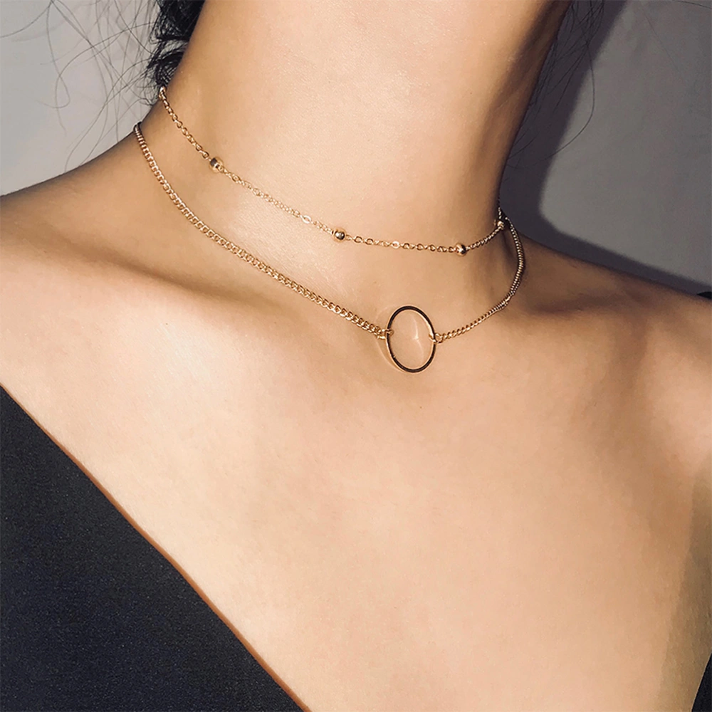 Simple Geometric Necklace Fashion Copper Beads Pendant Multi-layer Chain Creative Necklace