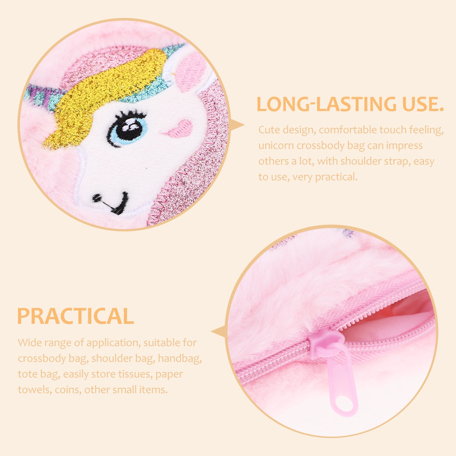 Plush Unicorn Pattern Shoulder Bag Girl Bag Unicorn Plush Bag Cute Shoulder Purse