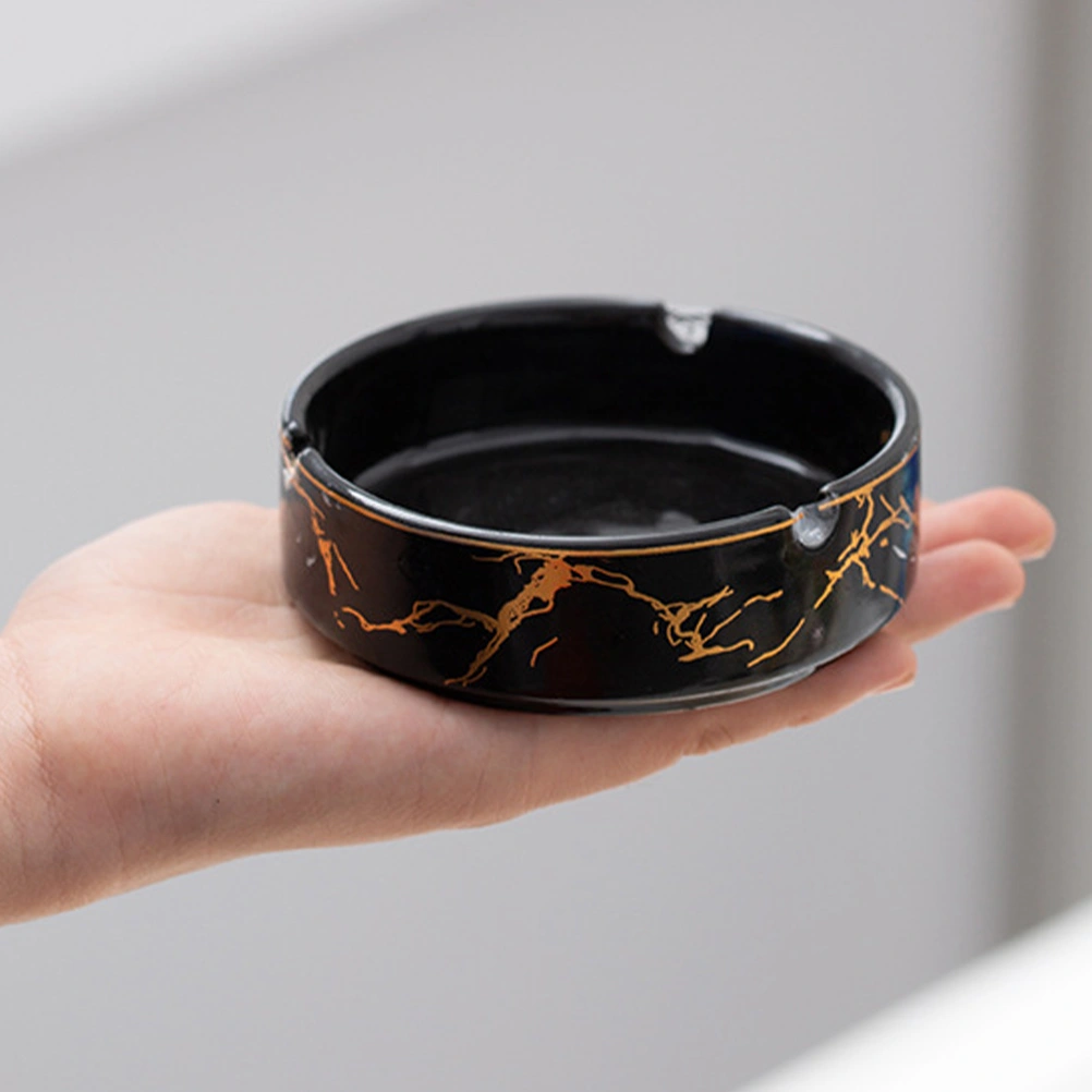 Marbling Round Ashtray Ceramic Retro Pattern Ashtray Household Soot Box