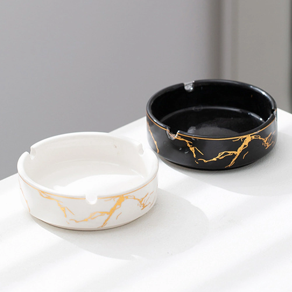Marbling Round Ashtray Ceramic Retro Pattern Ashtray Household Soot Box
