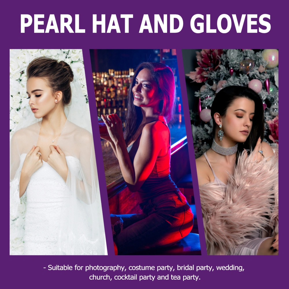 1 Set of Stylish Hat and Gloves Dancing Party Lady Gloves Unique Women Headwear