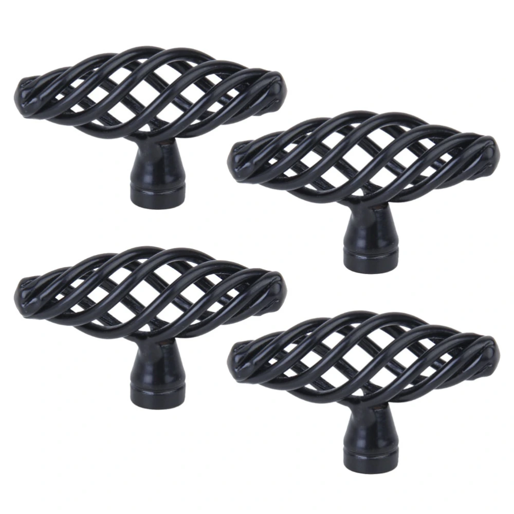 4pcs Alloy Door Knobs Nordic Bird Cage Design Pull Handle Creative Drawer Knobs Cabinet Door Handle Furniture Knob (Large Size, Black)