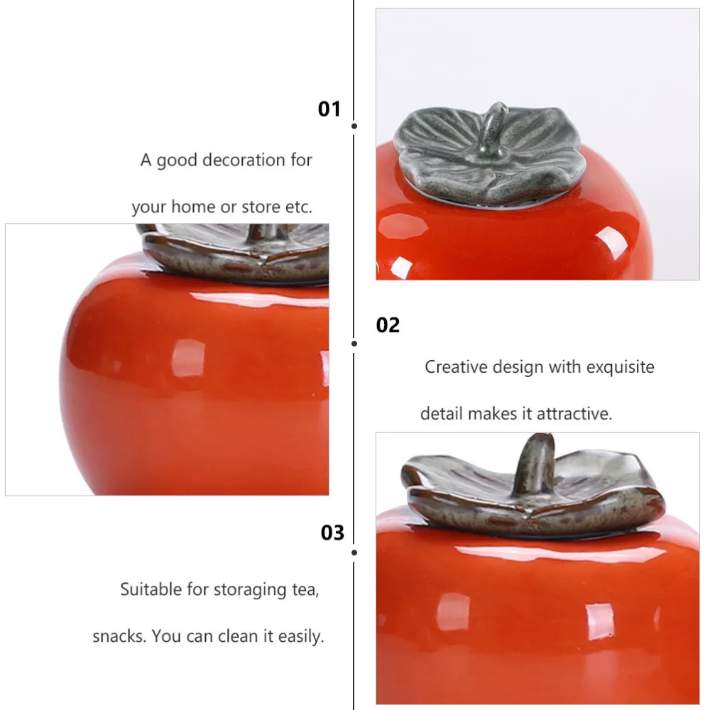 Persimmon Shaped Tea Canister Ceramic Sealed Canister Ornaments Wedding Gift