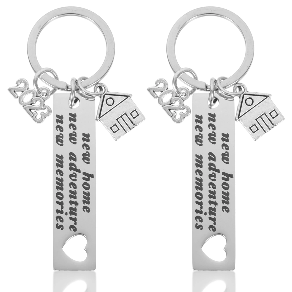 2Pcs New Home Keychains Practical Stainless Steel Keyrings Housewarming Gift