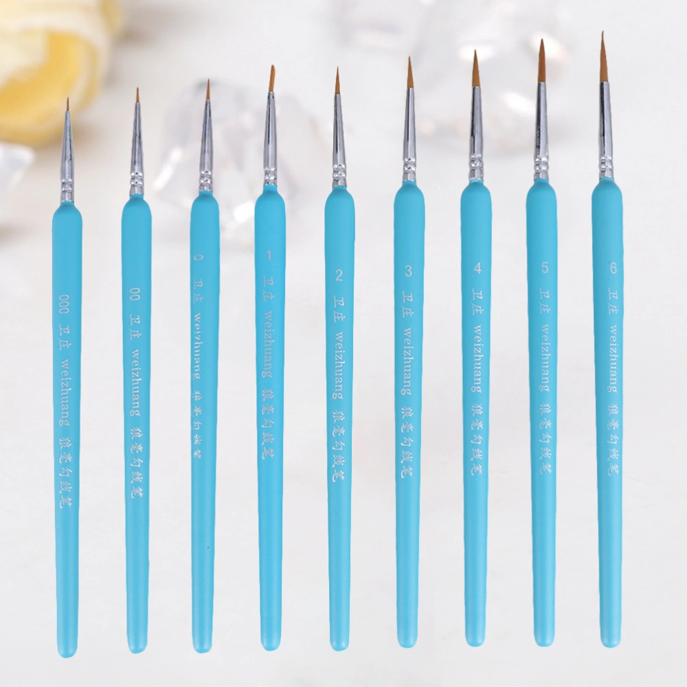 9Pcs Wolf Hair Tip Brushes Professional Detail Paint Brush Fine Detailing Painting Drawing Brushes(Sky-Blue)