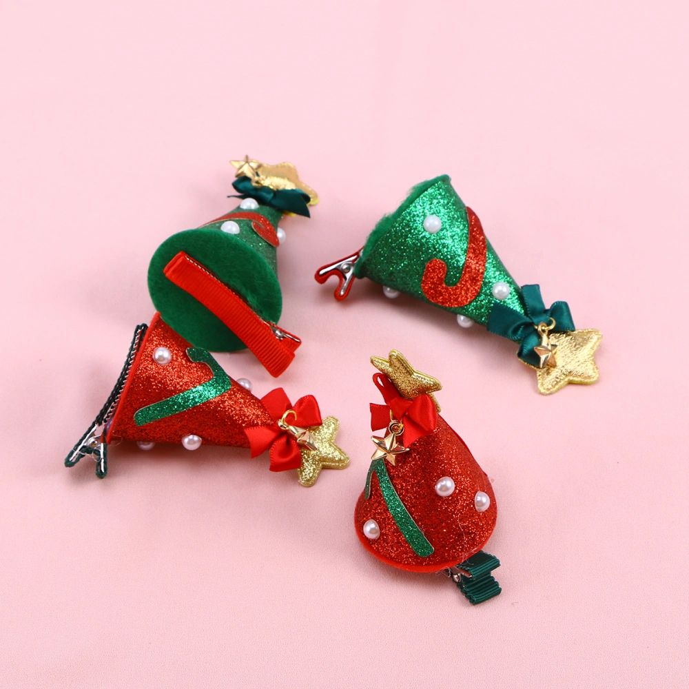 4pcs Christmas Hair Bowknot Hair Clips Barrette Bobby Hair Accessories for Kids Baby (2pcs Red Bowknot + 2pcs Green Bowknot)