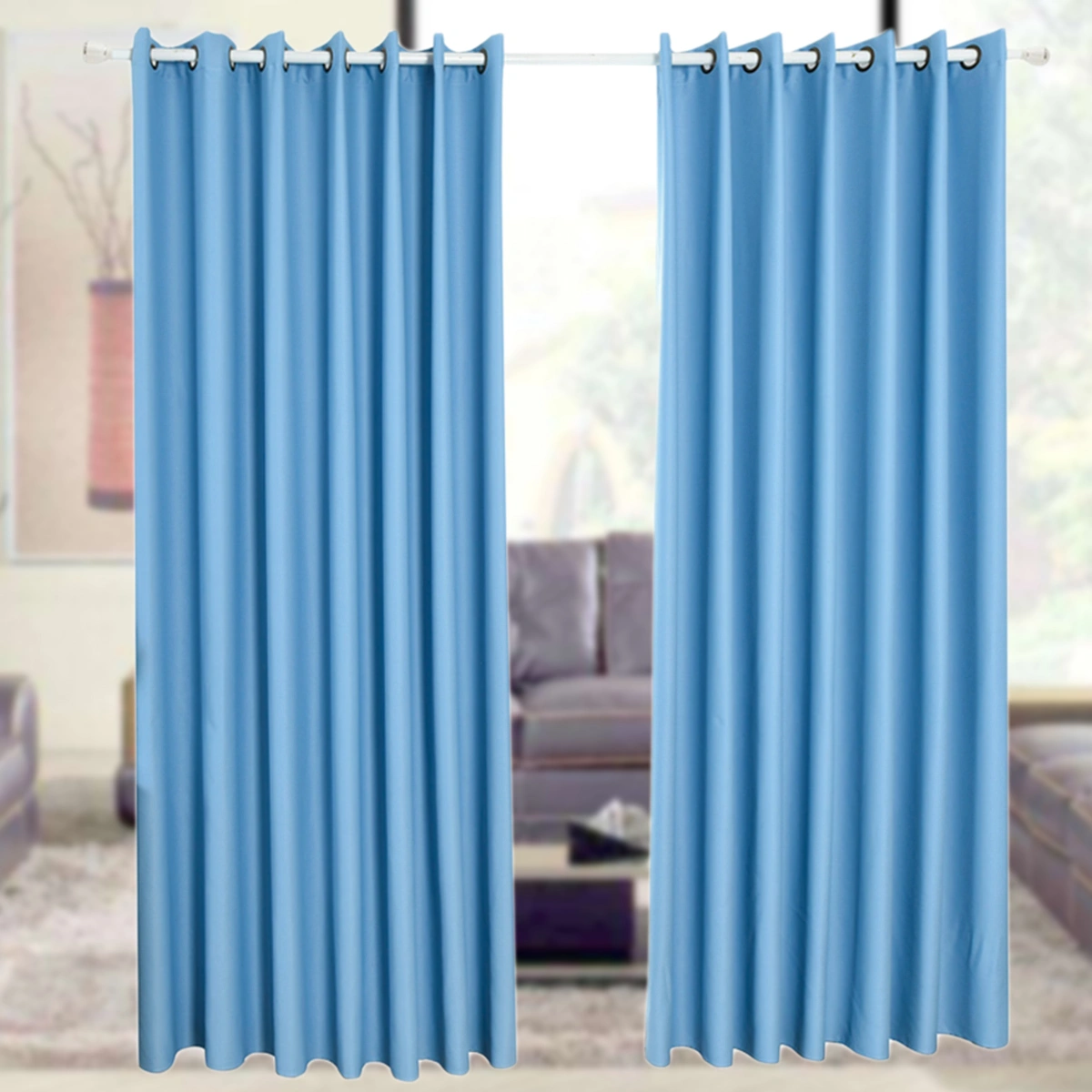 Ultra Sleep Well Energy Saving Thermal Insulated Textured Thick Linen Pair Curtains Blackout Curtains Room Darkening Curtains Textured Grommet Window Curtains for Living Room Size 100*250 (Blue)