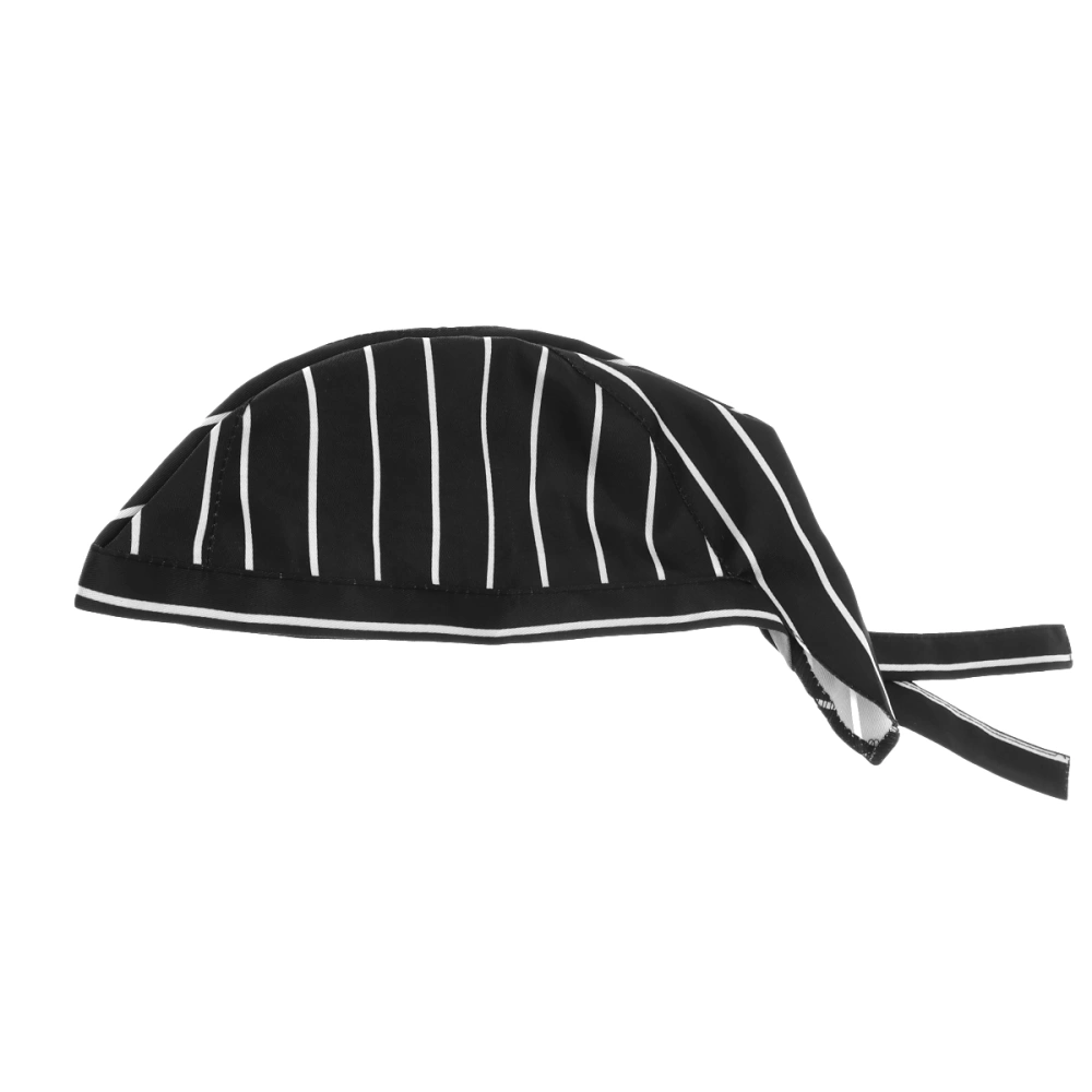 Fashion Striped Chefs Hat Kitchen Catering Skull Ribbon Turban (Black+White)