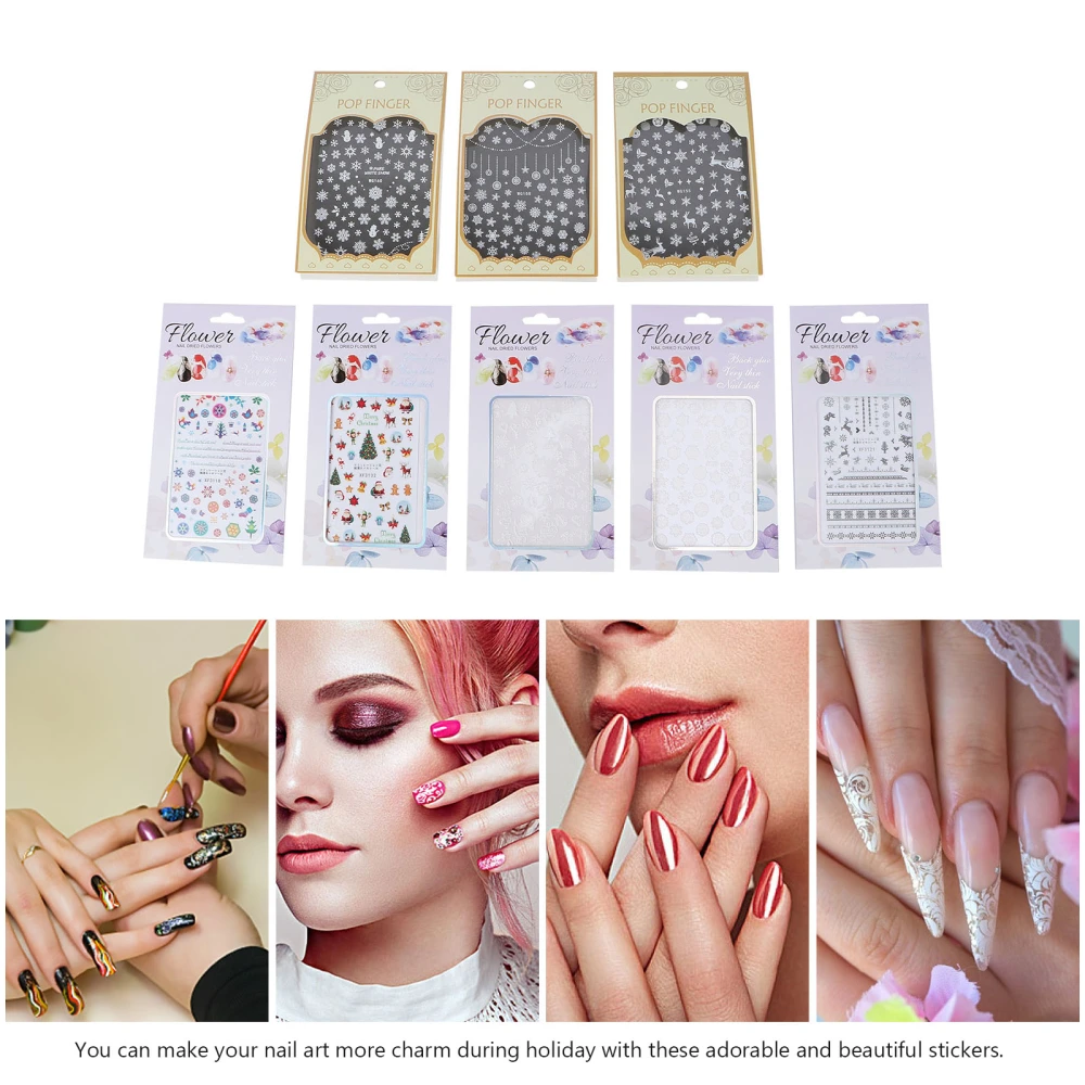 8 Sheets Christmas Nail Art Stickers DIY Nail Decals Nail Manicure Decoration