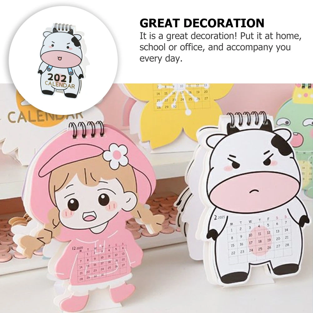 1Pc Adorable Cows Calendar 2021 Calendar Tabletop Calendar Coil Calendar