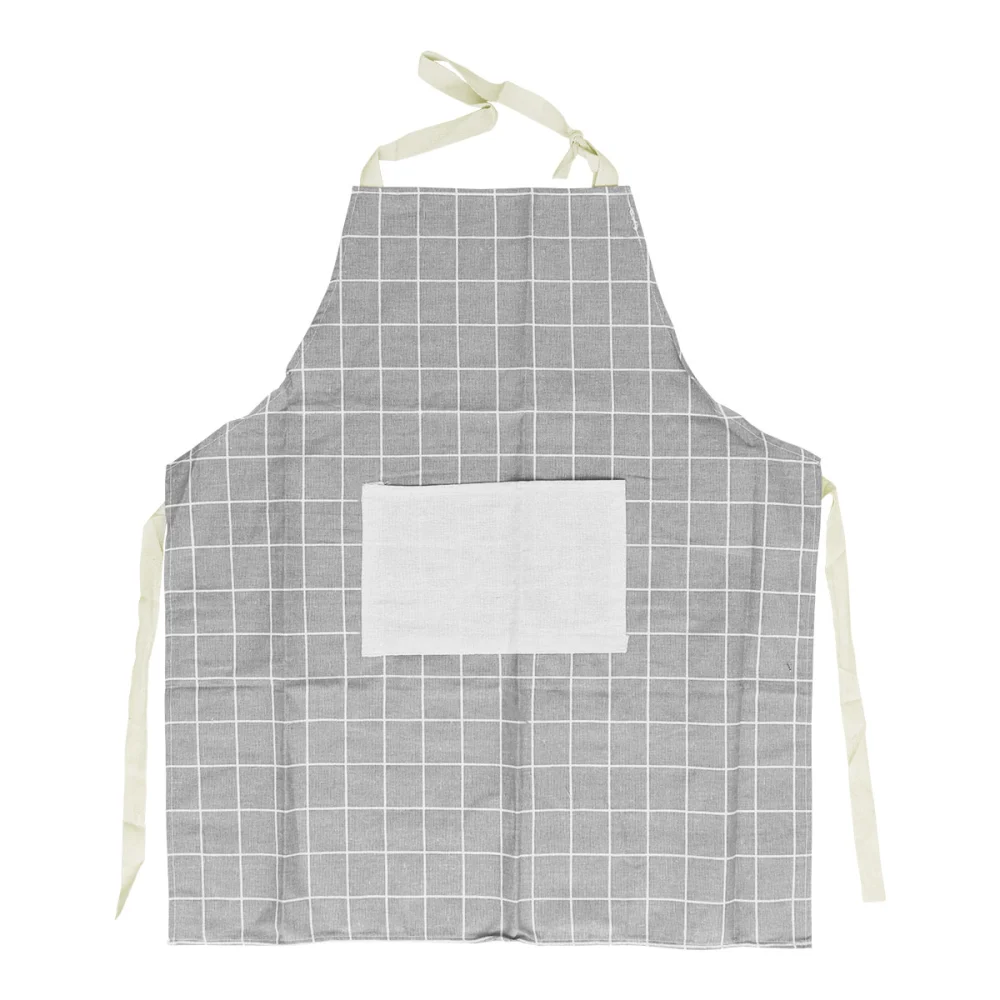 Fashion Men Women Cooking Kitchen Restaurant Bib Apron Dress with Pocket Plaids Halter Bandage Aprons(Grey)