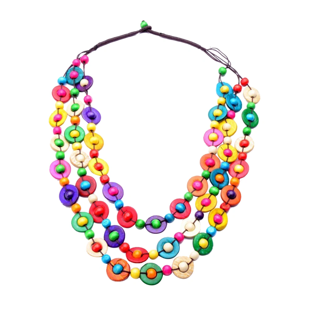 Colorful Multi-layer Necklace Vintage Wood Coconut Shell Necklace Personalized Jewelry for Women Girls (Three Layer, Assorted Color)