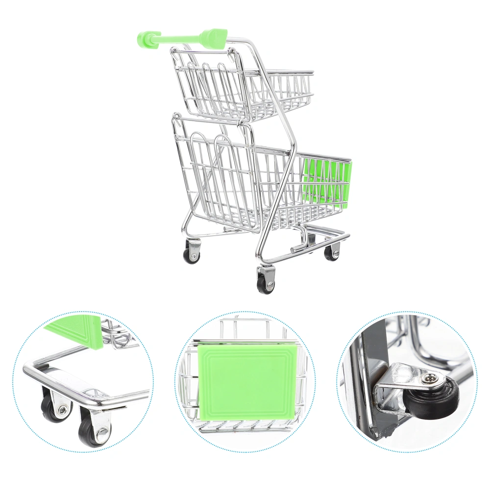 Small Shopping Cart Miniature Supermarket Shopping Cart Double Layer Trolley Toy