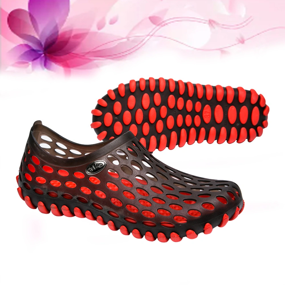 Fashion Breathe Ultralight Hollow Sandals Summer Aqua Breathable Comfort Water Shoes for Couples(Black Red 37)