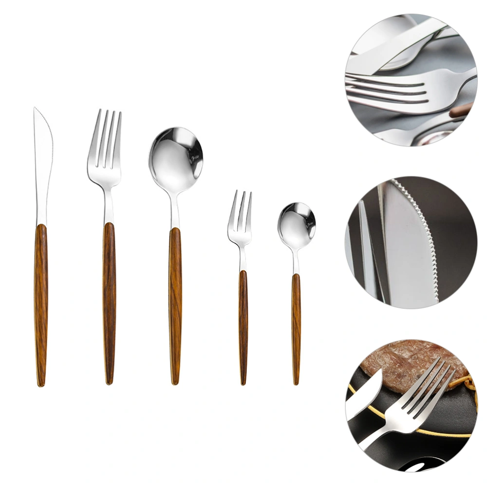 5Pcs Chic Stainless Steel Tableware Set Forks Knives Spoons for Home Shop