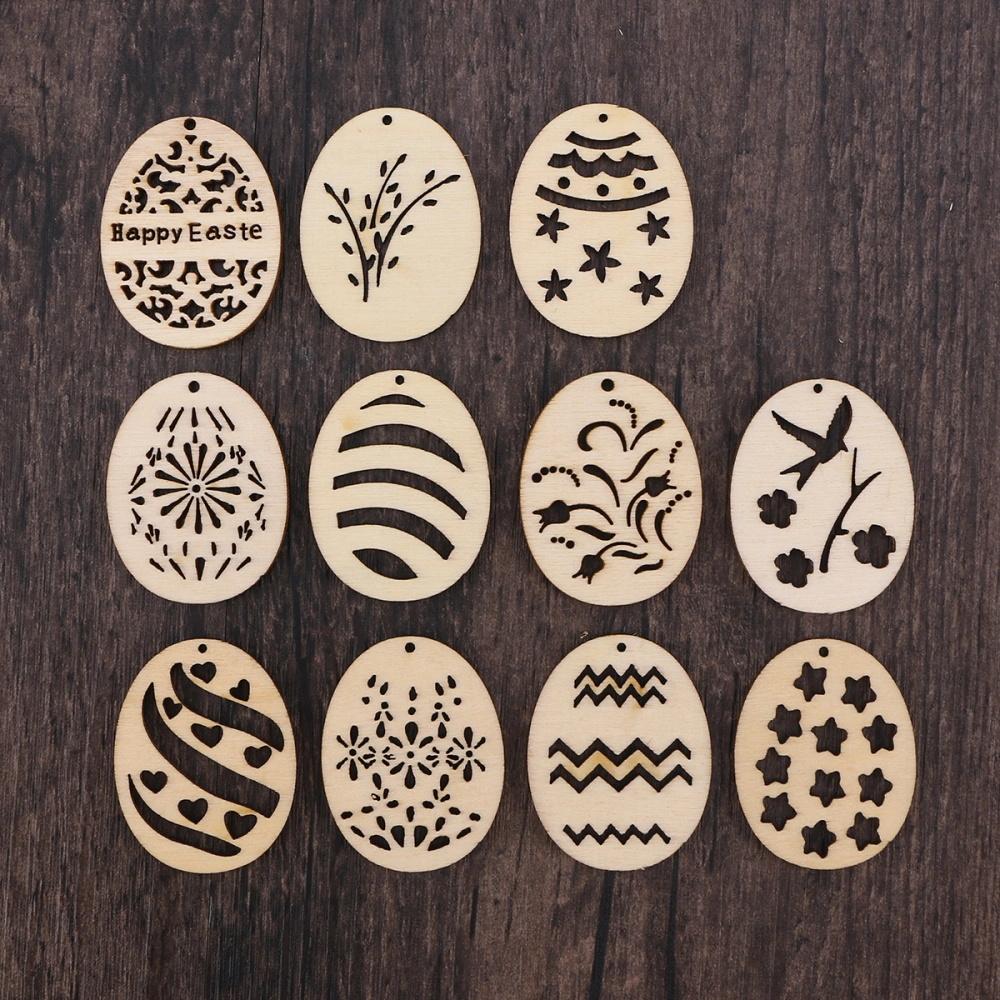 25pcs Easter Egg Shape Wooden Pieces Cutouts Craft Embellishments Wood Ornament Manual Accessories for DIY Art (without Rope)