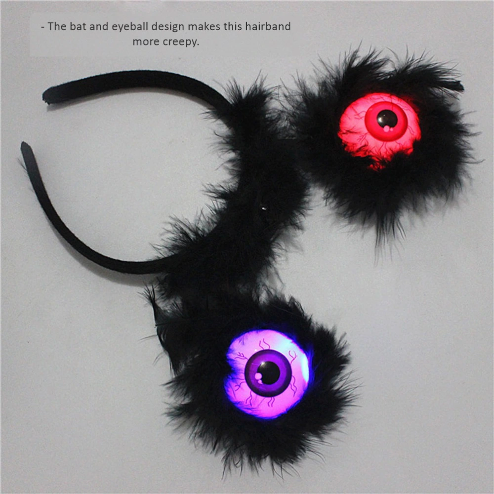 1 Set 2Pcs Halloween Eyeball Hairband (Glitter Bat + Glitter Eyeball Black)