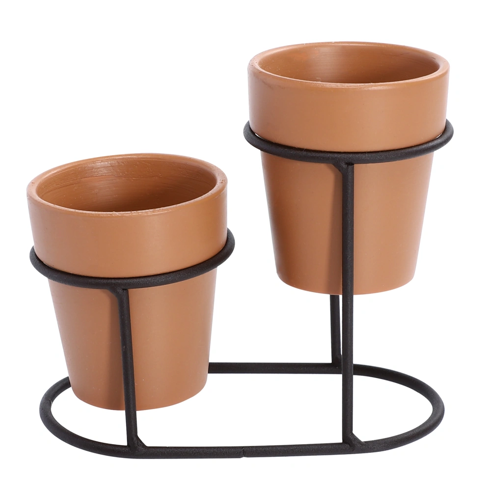 1 Set Ceramics Plant Pot Garden Flower Planter Nursery Pots with Iron Stand