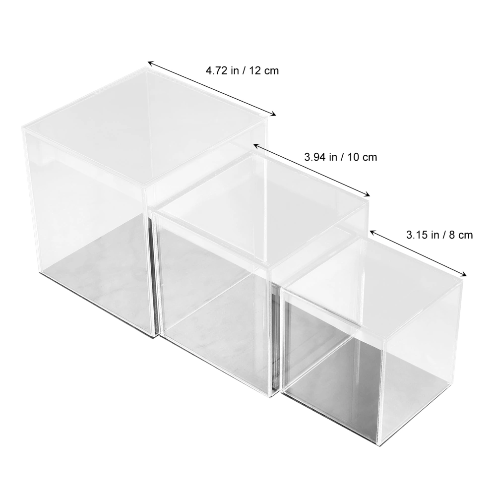 3pcs Acrylic Display Boxes Transparent Handmade Model Display Cases (with Base)