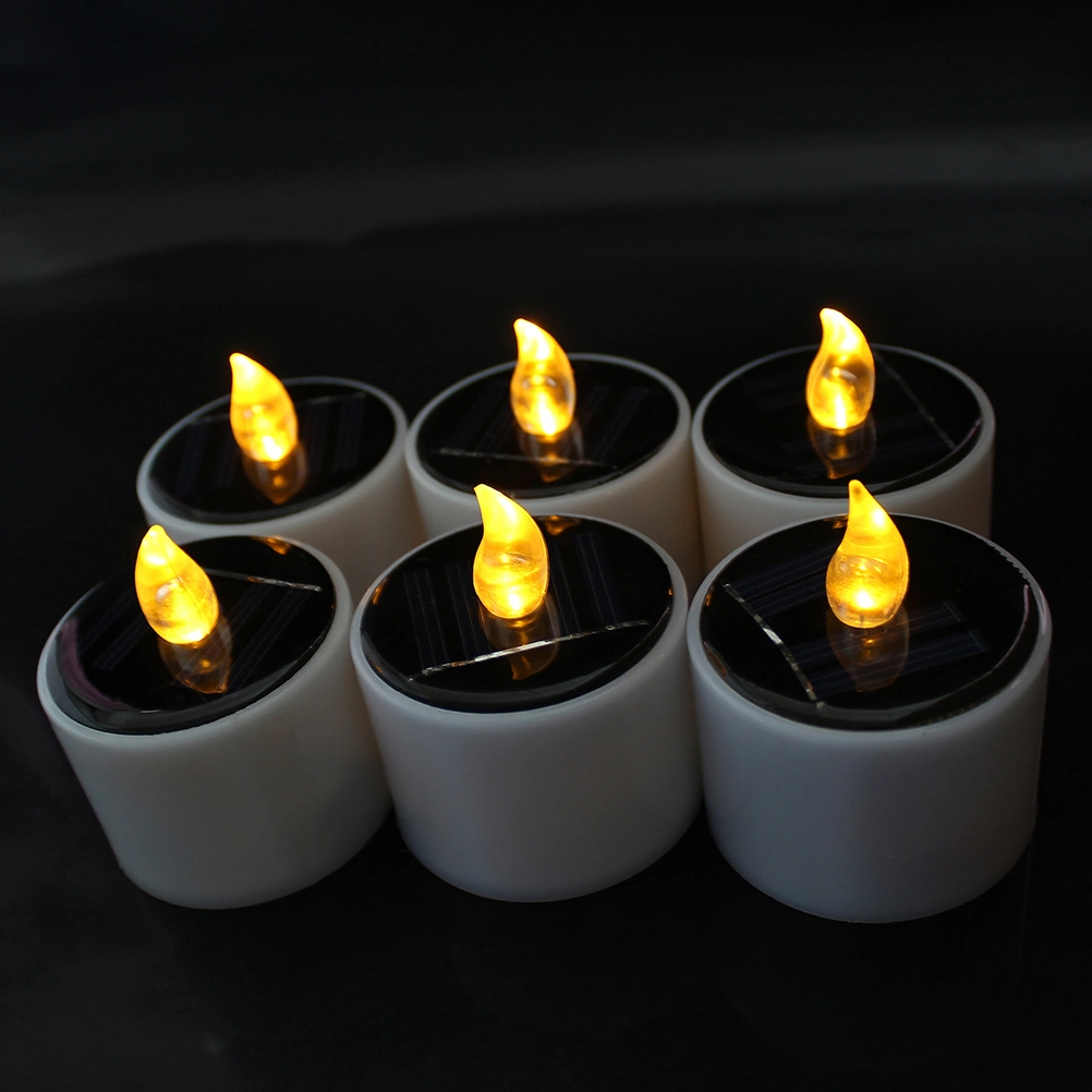 3 Pcs LED Solar Candle Light Waterproof Yellow Flicker Flameless Candle Solar Energy Candle for Home Yard Decor (White)
