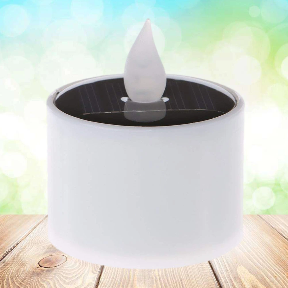 3 Pcs LED Solar Candle Light Waterproof Yellow Flicker Flameless Candle Solar Energy Candle for Home Yard Decor (White)