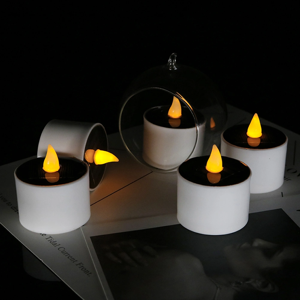 3 Pcs LED Solar Candle Light Waterproof Yellow Flicker Flameless Candle Solar Energy Candle for Home Yard Decor (White)