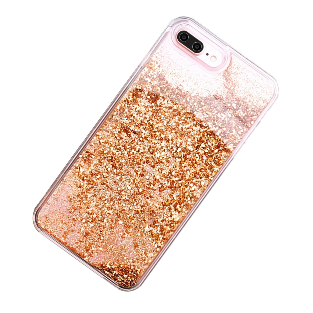 Glitter Liquid Women Phone Case Transparent Starry TPU Bling Sparkle Luxury Protective Shell Case Cover for iPhone 7/8 Plus (Golden)