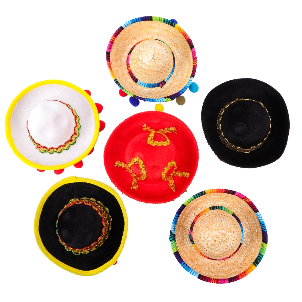 6pcs Hat Design Hair Funny Headband Adorable Hair Accessory Mini Mexican Hat Headband for Woman Kids Party Festival