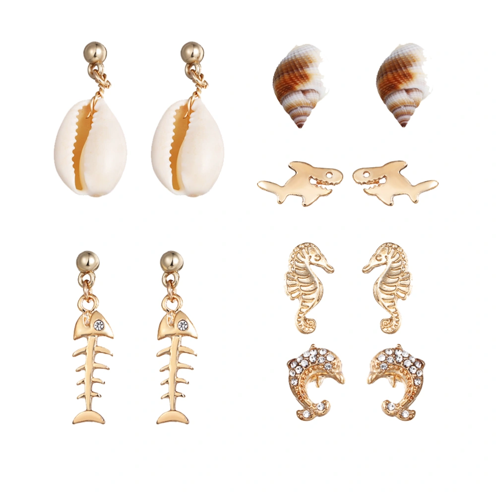 1 Set of Ocean Earrings Western Style Ear Studs Conch Dolphin Shell Decoration for Girls Ladies Women