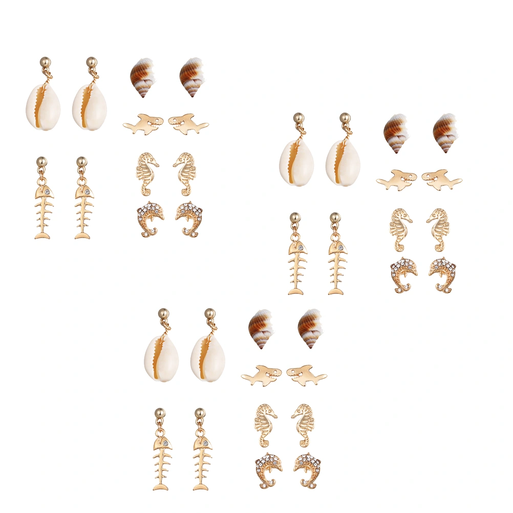 1 Set of Ocean Earrings Western Style Ear Studs Conch Dolphin Shell Decoration for Girls Ladies Women