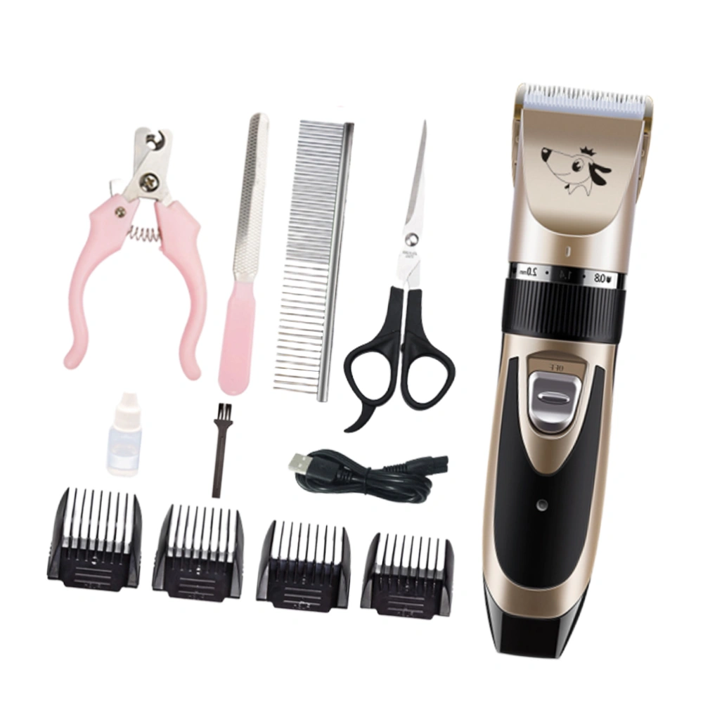 Electric Professional Pet Dog Hair Trimmer Clipper Cutter USB Rechargeable Cat Electric Hair Grooming Pets Beauty Tool (Golden Standard Type+4pcs Tools)