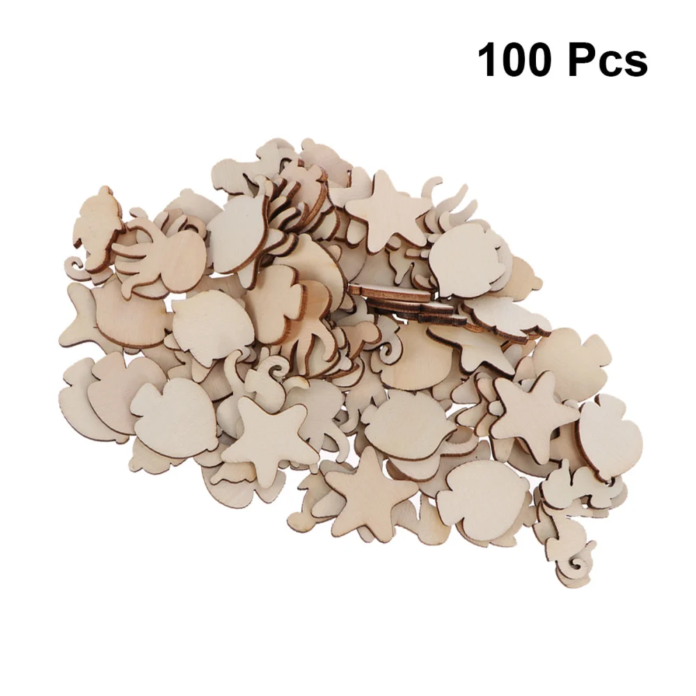 100pcs Cartoon Wooden Pieces DIY Cutouts Embellishments Wood Ornament Manual Accessories for Craft Art (No. 2) (Random Pattern)