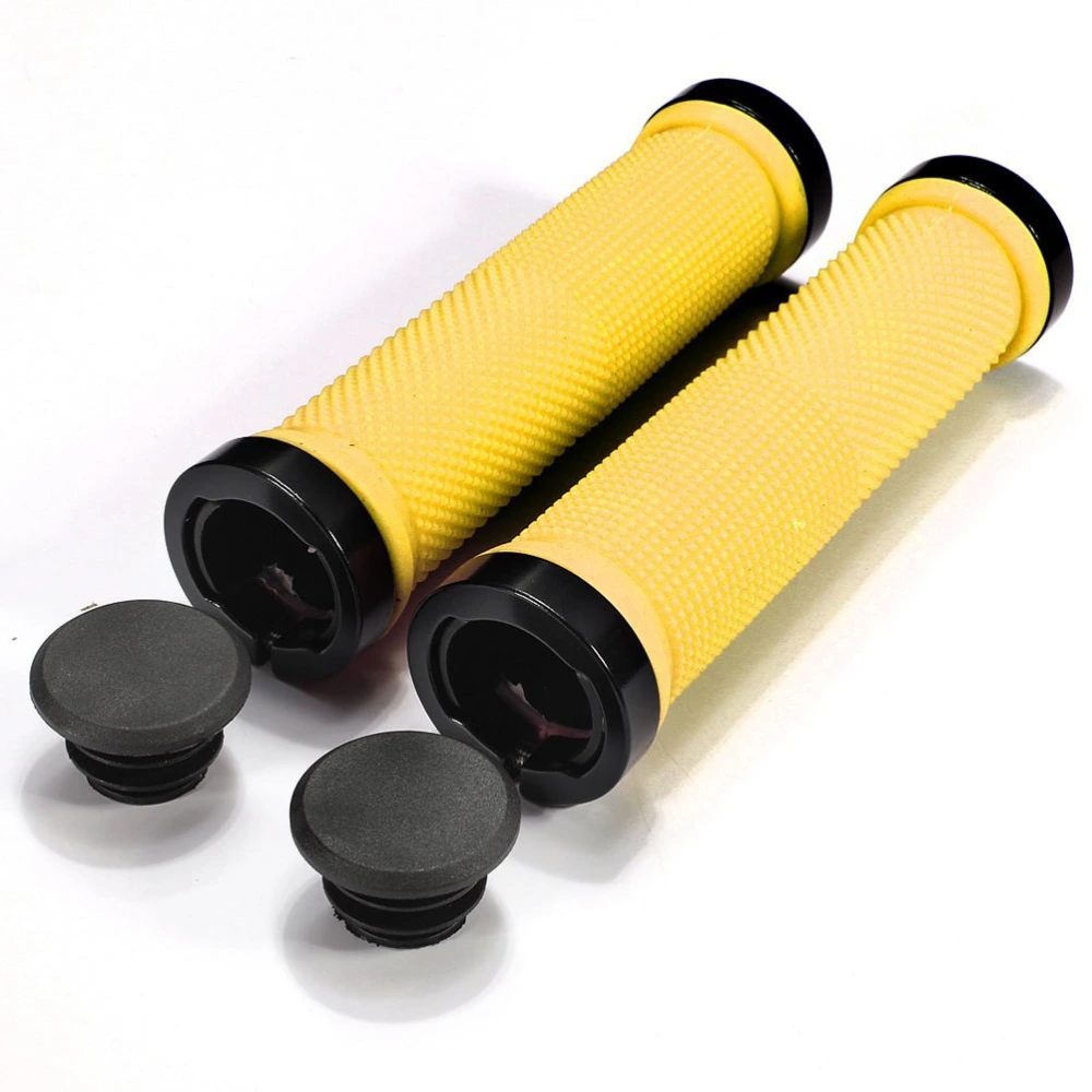 A Pair of Mountain Bike MTB Non-Slip Rubber Lock On Handlebar Grips (Yellow)