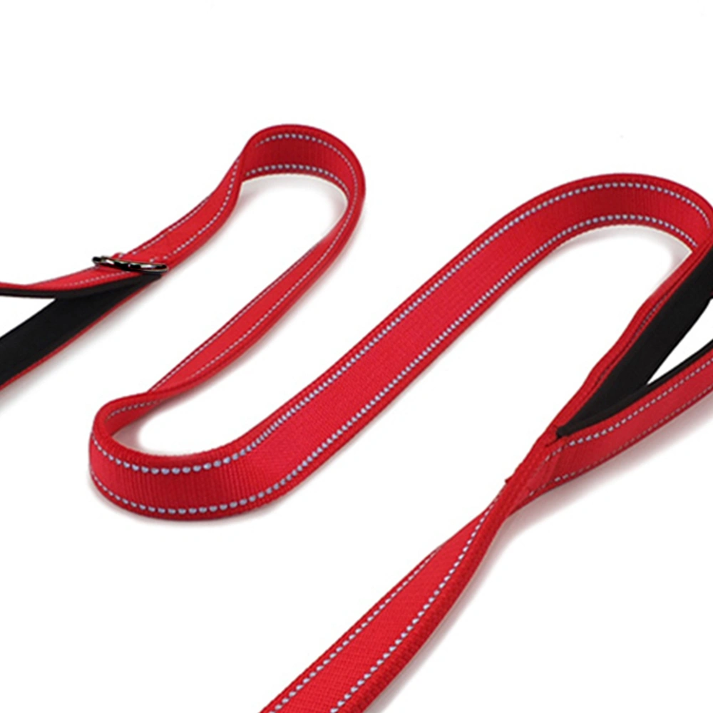 Reflective Nylon Double Handles Dog Training Leash Heavy Duty Durable Walking Lead for Large and Medium Dogs (Red)