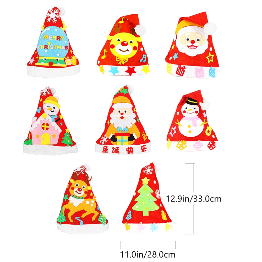 1 Set 8 Pcs Christmas Children Hats Non-woven Fabric DIY Kits (Assorted Color)