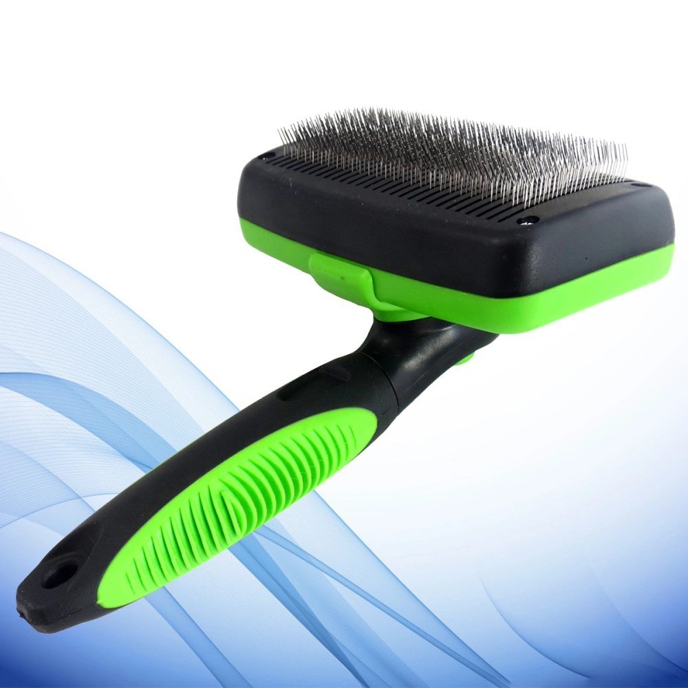 Pet Cleaning Slicker Comb Brush Pet Hair Grooming Auto Scaling Stainless Steel Comb for Long or Short Haired Pets (Green and Black)