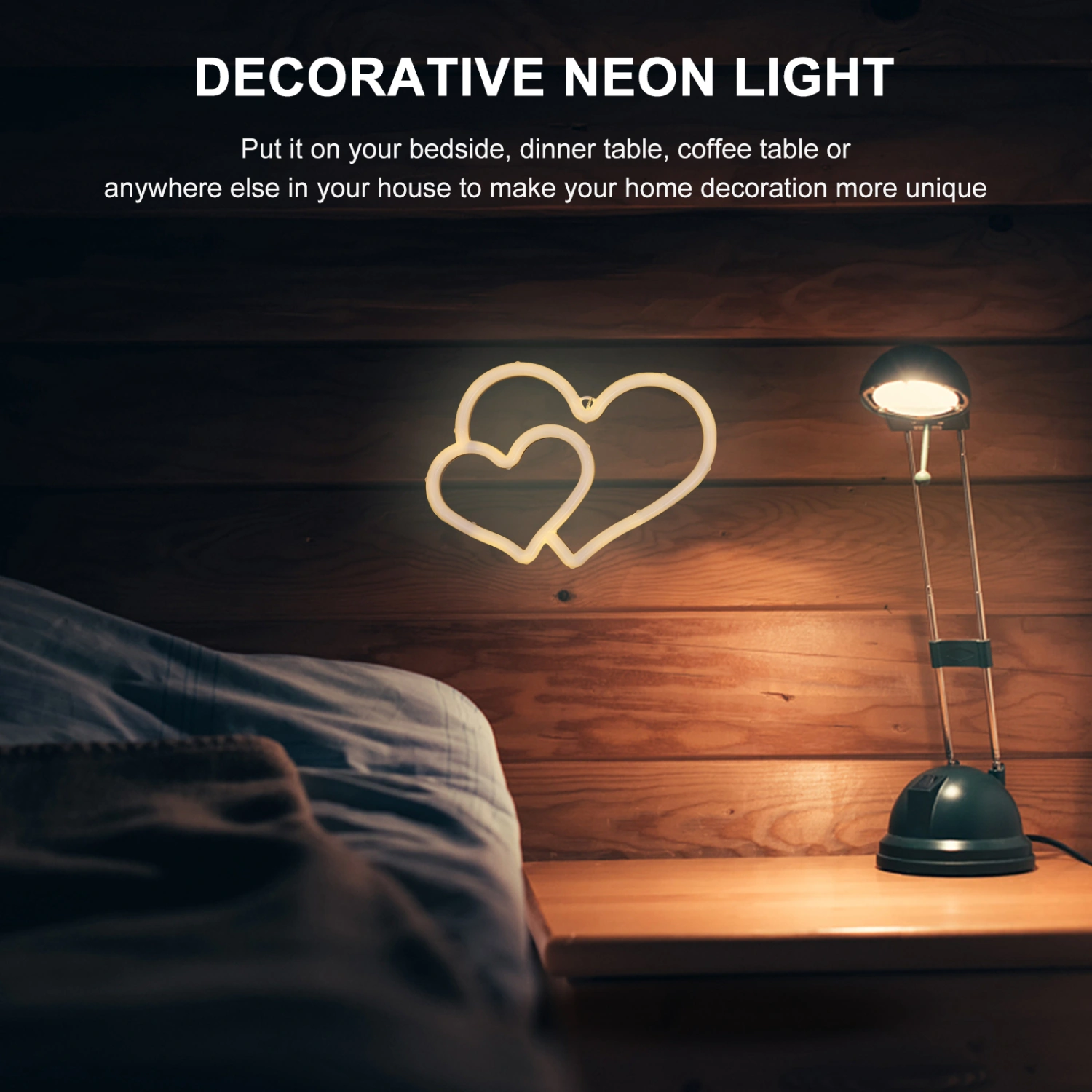 Creative Double Heart Neon Sign LED Modeling Light Night Light without Battery
