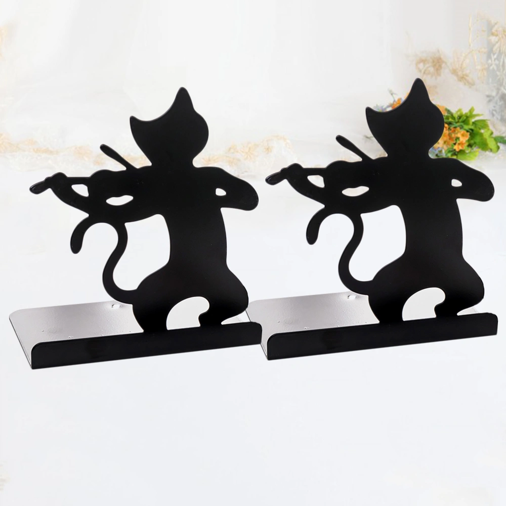 2pcs Cat Pattern Iron Bookends Practical Simple Book Ends Book Supports Rack Desktop Organizer Magazines Stand for Office School （Black）