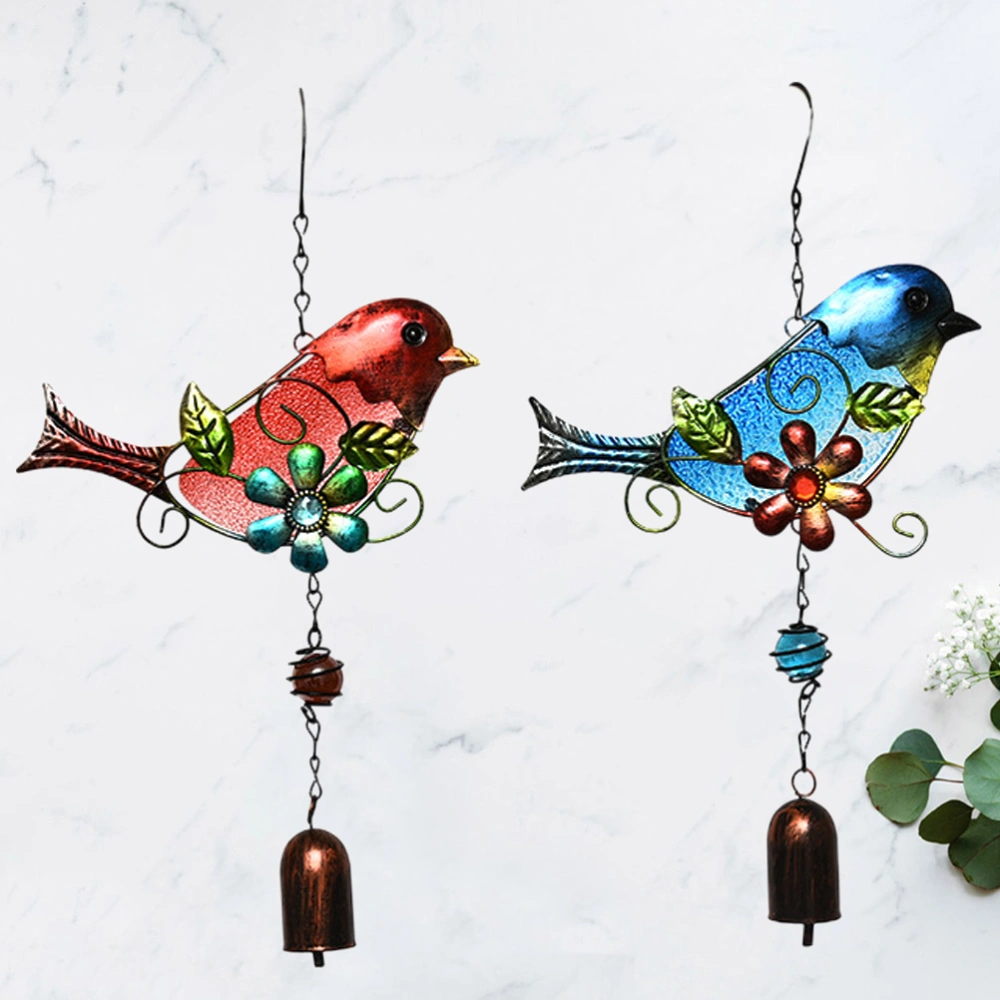 2pcs Pastoral Style Wind Chime Bird Shaped Wind Bells Iron Craft Hanging Pendant Painted Metallic Glass Bells  (Colorful)