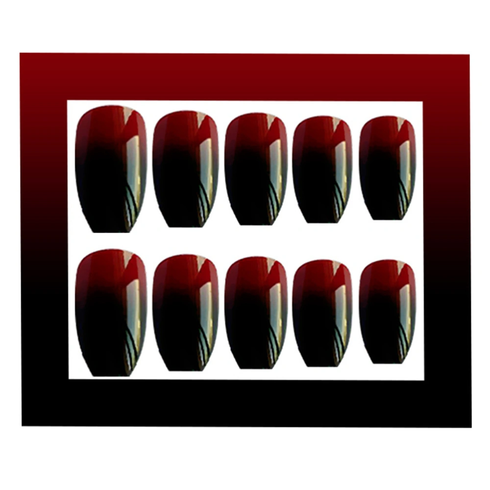 24Pcs Gradient Color Fakes Nails False Nail Tip Artificial Fingernails Black and Red