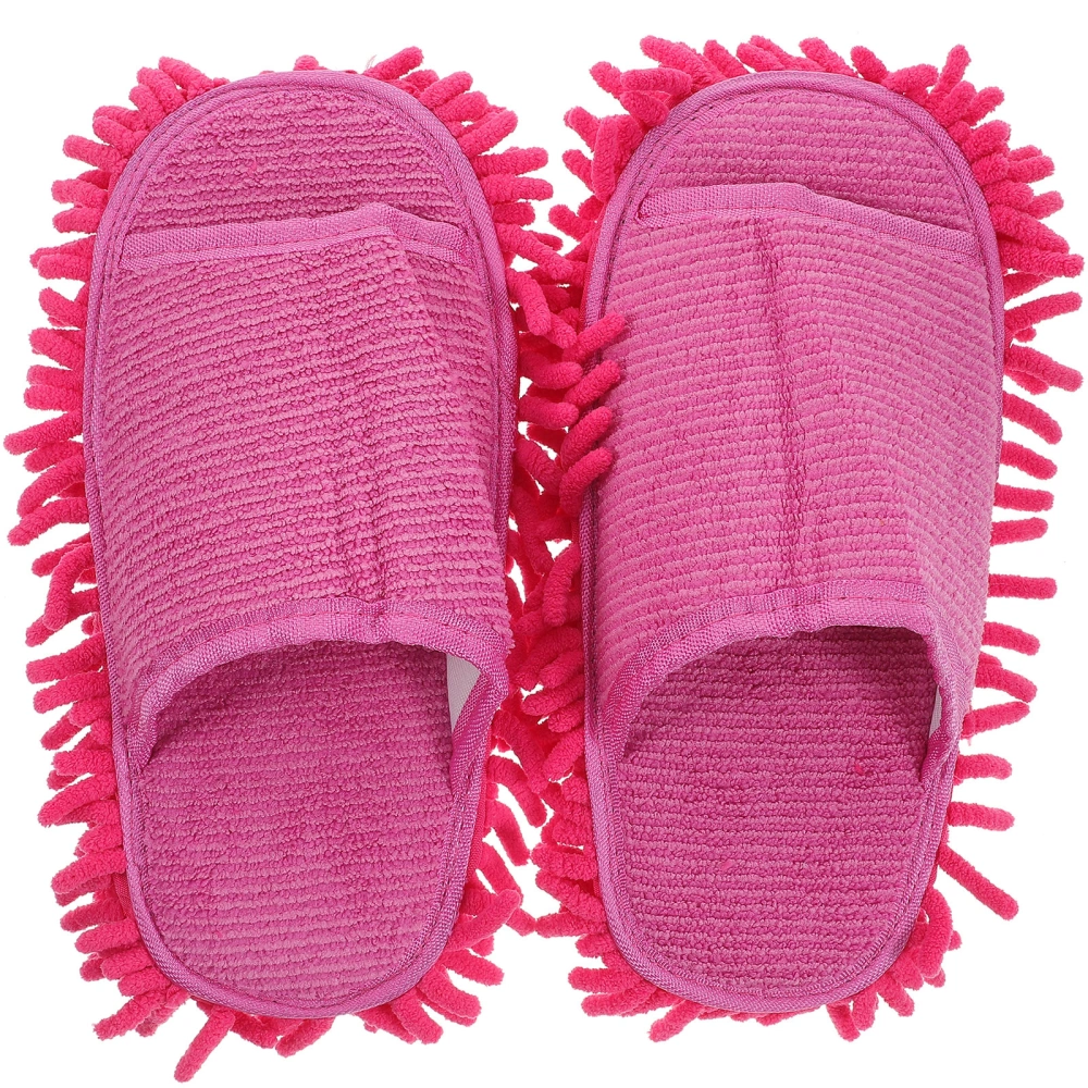 1Pair Peep-toe Mop Slippers Open-toe Duster Cloth Slipper Open Toed Slippers for Cleaning Free Size (rose red)