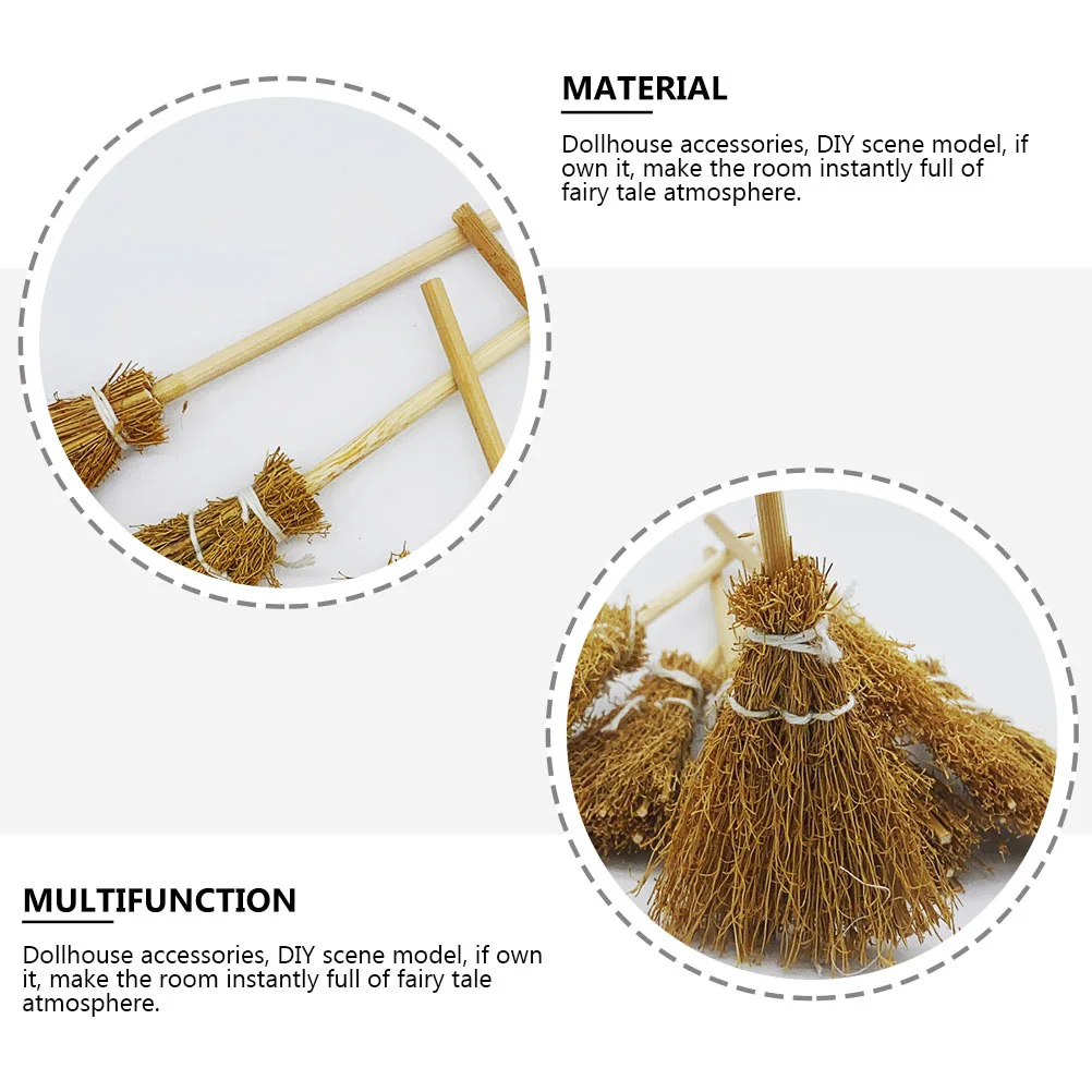 5Pcs Mini Hand-woven Broom Dollhouse Decor Broom Lovely Broom Props for Decor