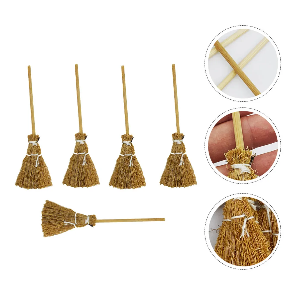 5Pcs Mini Hand-woven Broom Dollhouse Decor Broom Lovely Broom Props for Decor