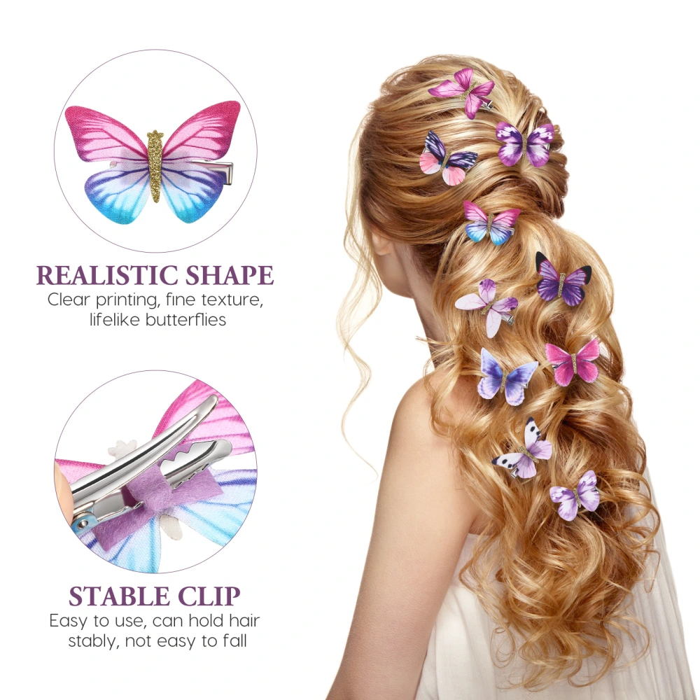 10pcs Butterflies Hair Barrettes Women Hair Accessories Decorative Hair Clips (Purple, Random Pattern)