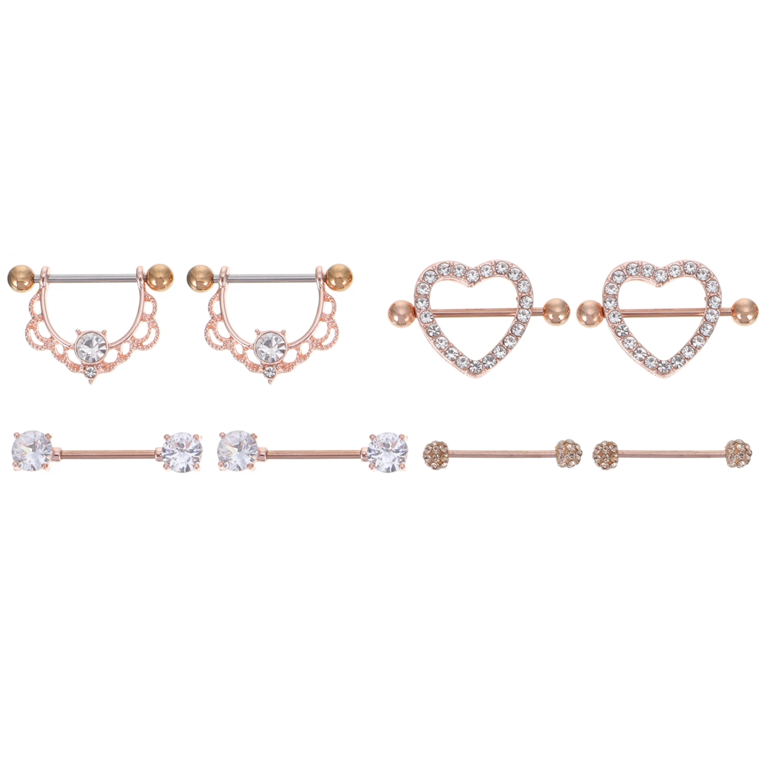 4 Pairs Heart Shaped Rings Papilla Ring Papilla Nail Piercing Jewelry
