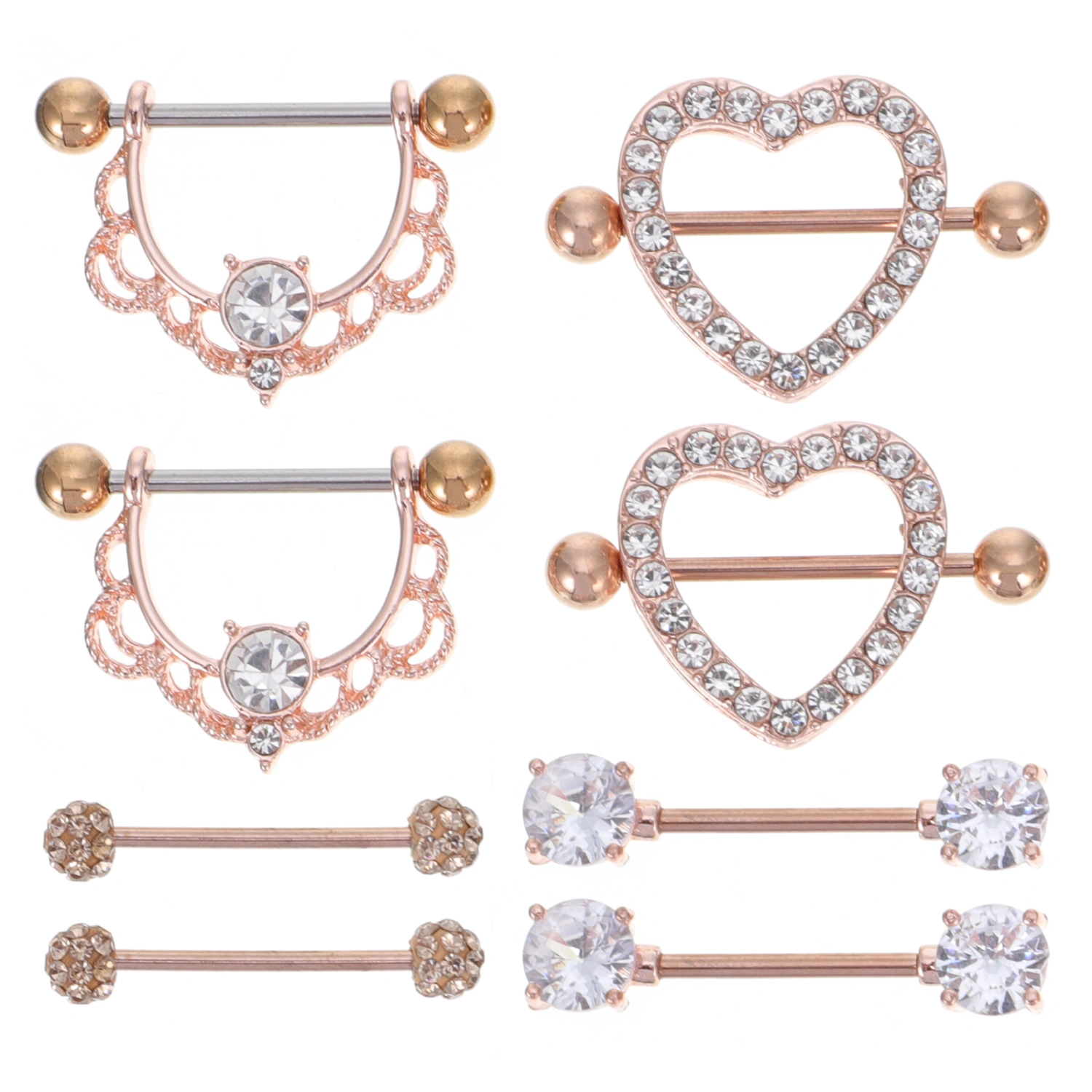 4 Pairs Heart Shaped Rings Papilla Ring Papilla Nail Piercing Jewelry