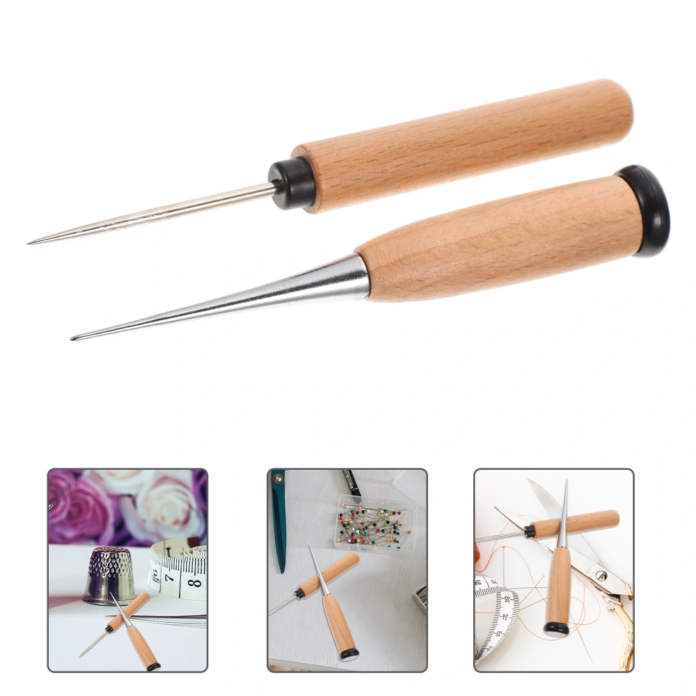 2pcs Wood Handle Awls Round Solid Tools Leather Sewing Tools Leather Crafts Supplies