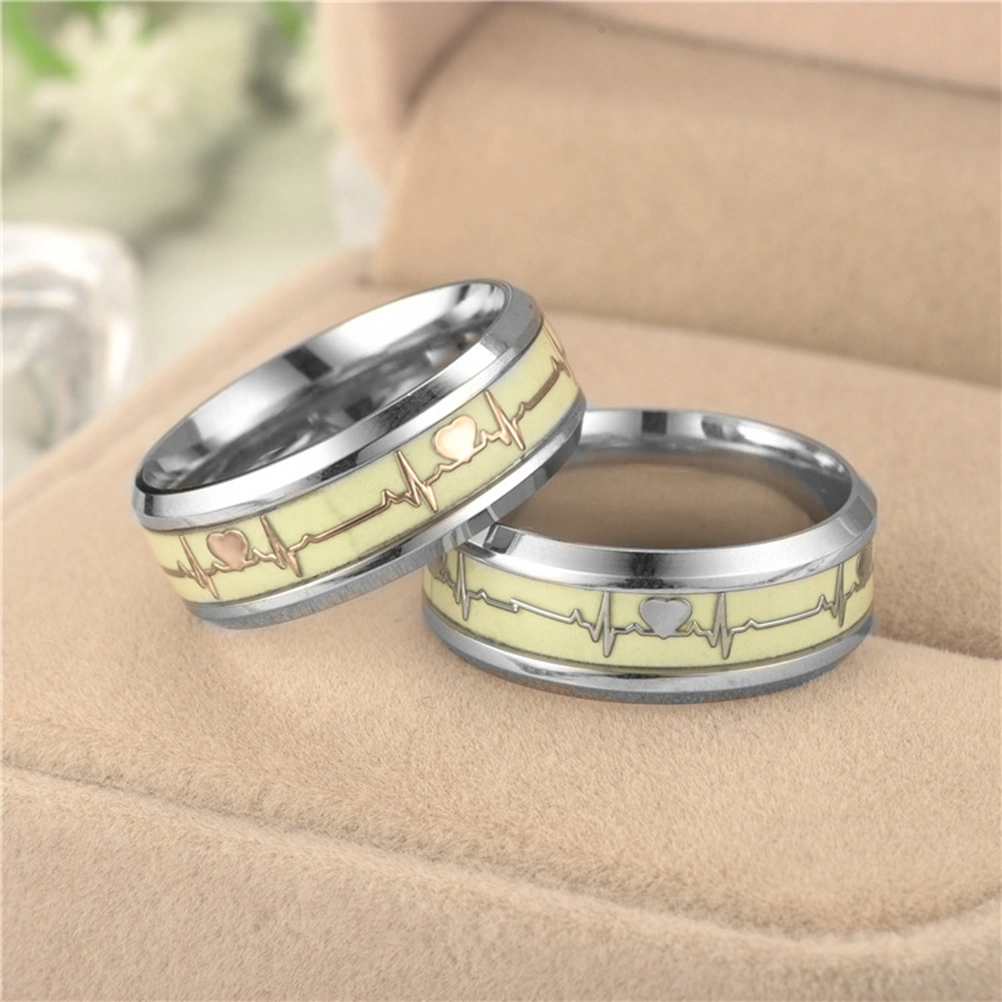 Men Women Titanium Steel Ring Promise Rings ECG Carved Heart High Polished Finish Band Size 8 (Silver)