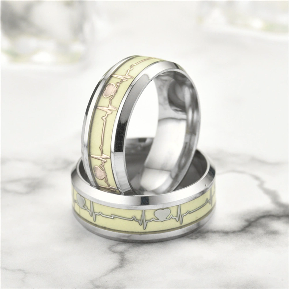 Men Women Titanium Steel Ring Promise Rings ECG Carved Heart High Polished Finish Band Size 8 (Silver)