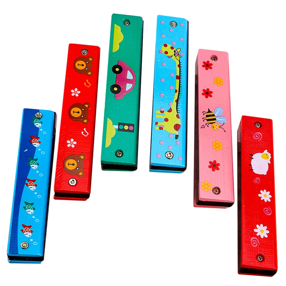 6Pcs Wooden Harmonica Plaything Children Creative Musical Toys (Random Style)